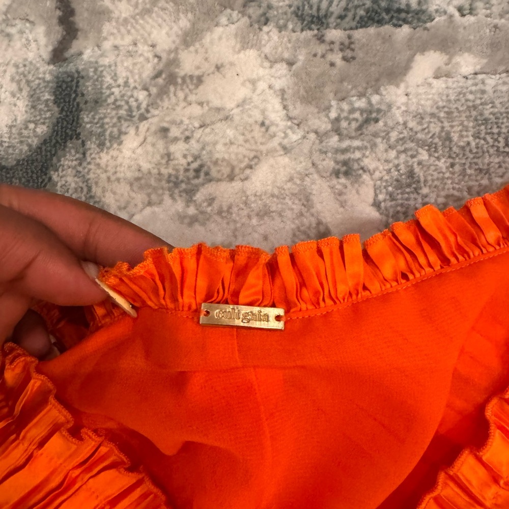 cult gaia Orange Pleated Long-Sleeve Cutout Top - Picture 5 of 7